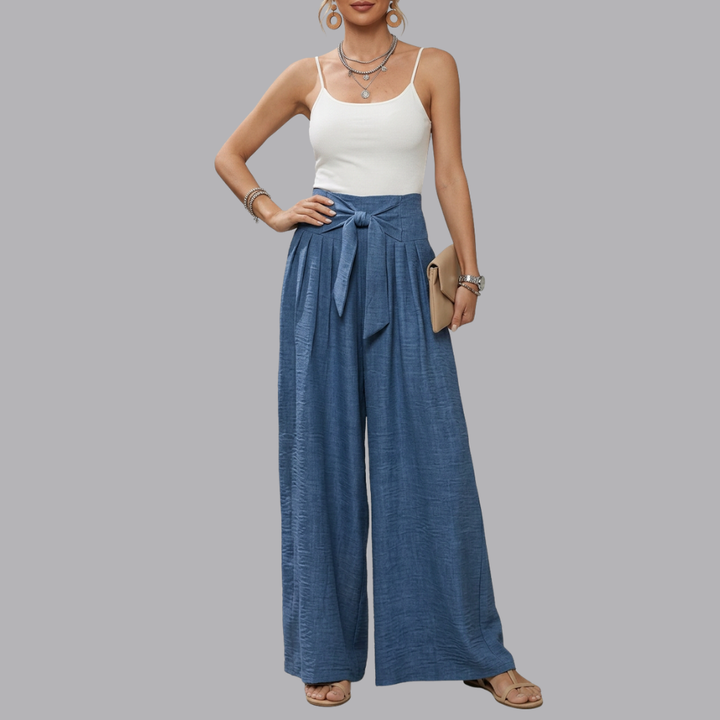 Women’s High Waisted Wide Leg Trousers Belted Palazzo Pants