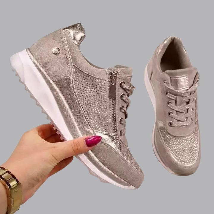 Women’s Lightweight Trainers Lace Up Side Zip Walking Shoes