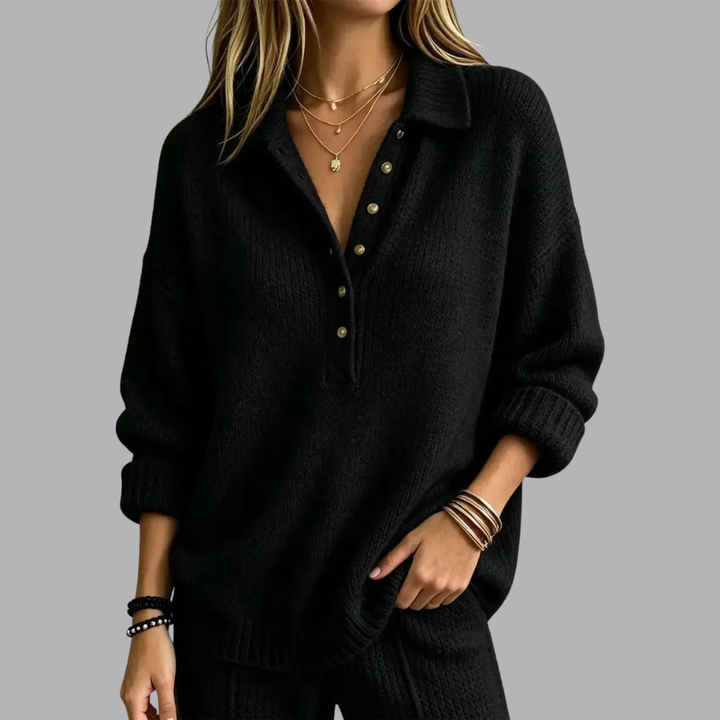 Women’s Knitted Polo Jumper Collared Neck Button Front Cardigan