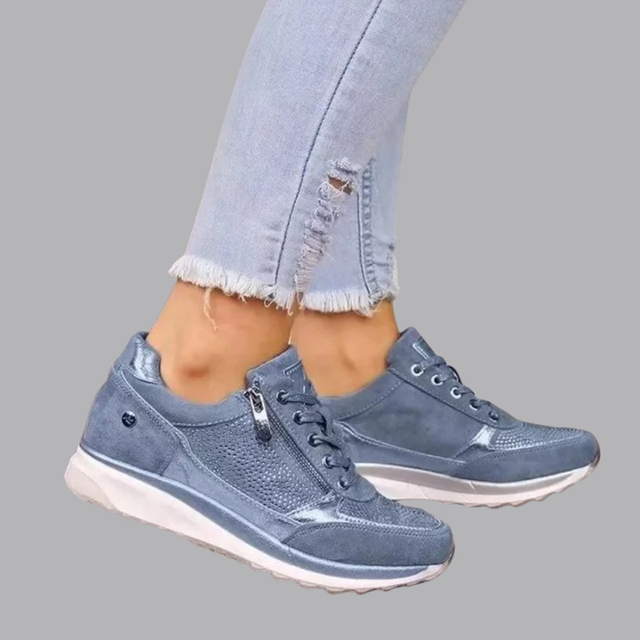 Women’s Lightweight Trainers Lace Up Side Zip Walking Shoes