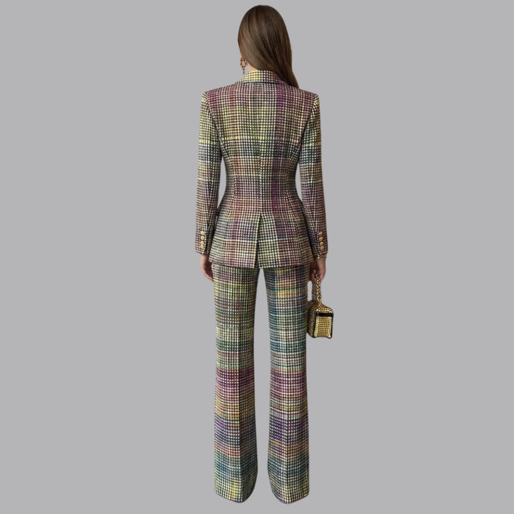 Women’s Multicolour Plaid Tweed Blazer Trousers Two Piece Suit