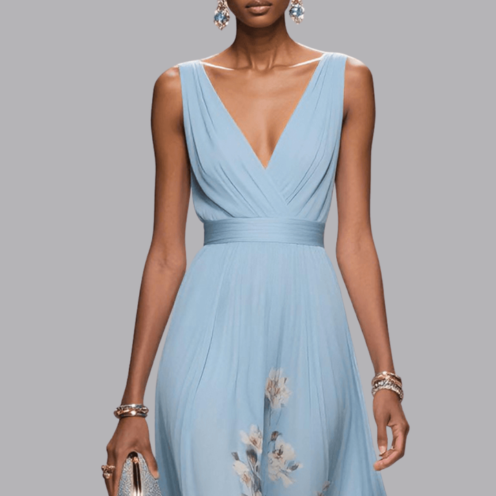 Women’s Floral Wedding Guest Dress Sleeveless V Neck