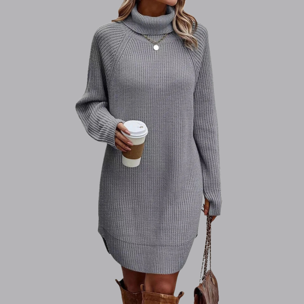 Women’s Knitted Jumper Dress Roll Neck Long Sleeve