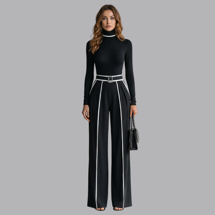 Women’s High Neck Top Wide Leg Trousers Two Piece Set