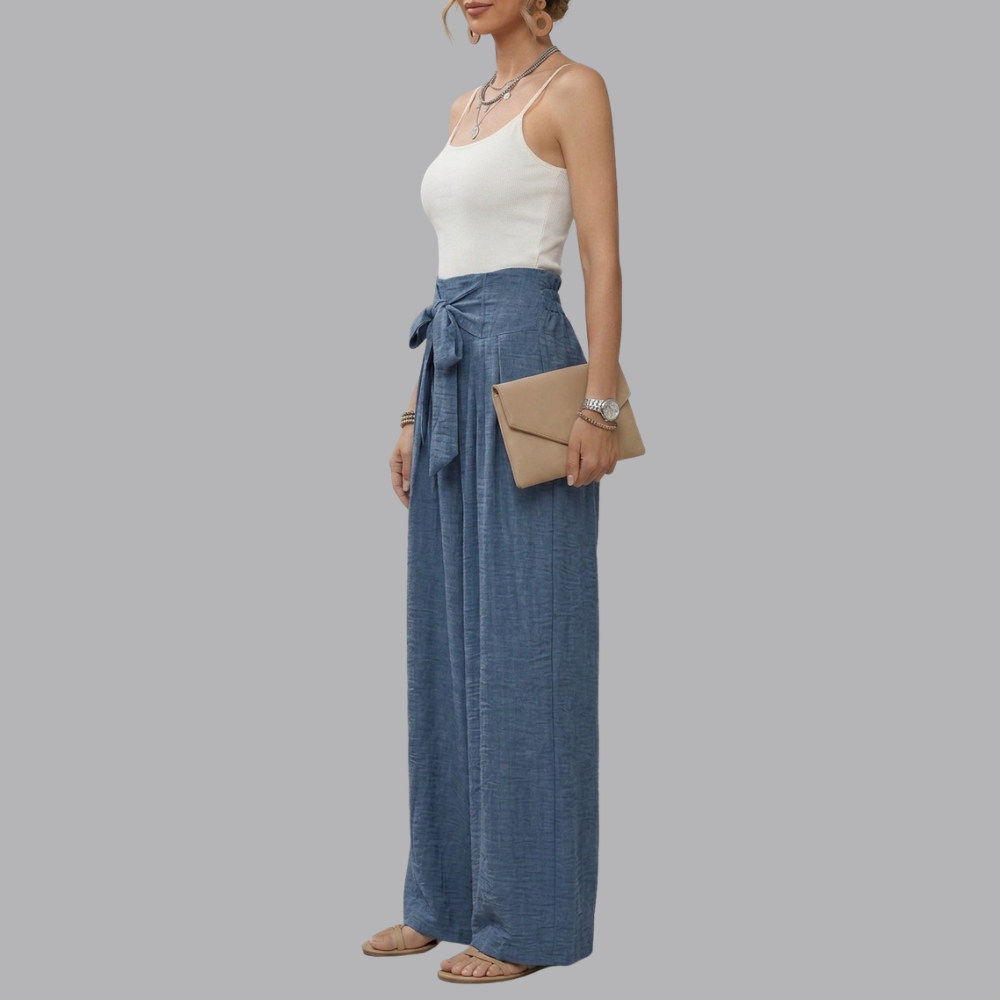 Women’s High Waisted Wide Leg Trousers Belted Palazzo Pants