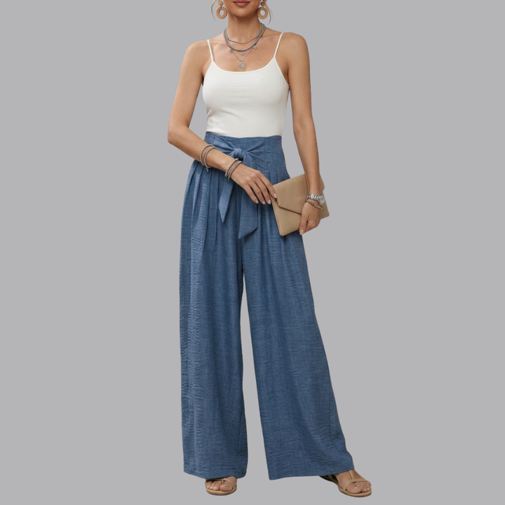 Women’s High Waisted Wide Leg Trousers Belted Palazzo Pants