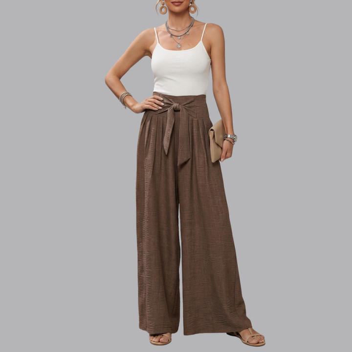 Women’s High Waisted Wide Leg Trousers Belted Palazzo Pants