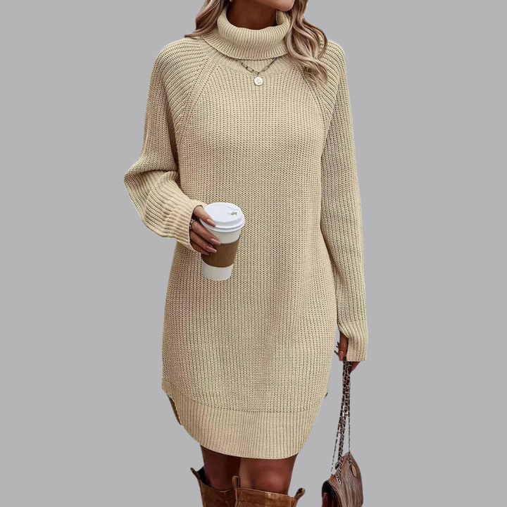 Women’s Knitted Jumper Dress Roll Neck Long Sleeve