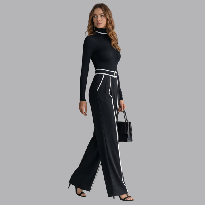 Women’s High Neck Top Wide Leg Trousers Two Piece Set