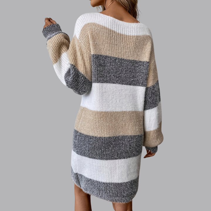 Women’s Striped Knitted Jumper Dress Long Sleeve Mini
