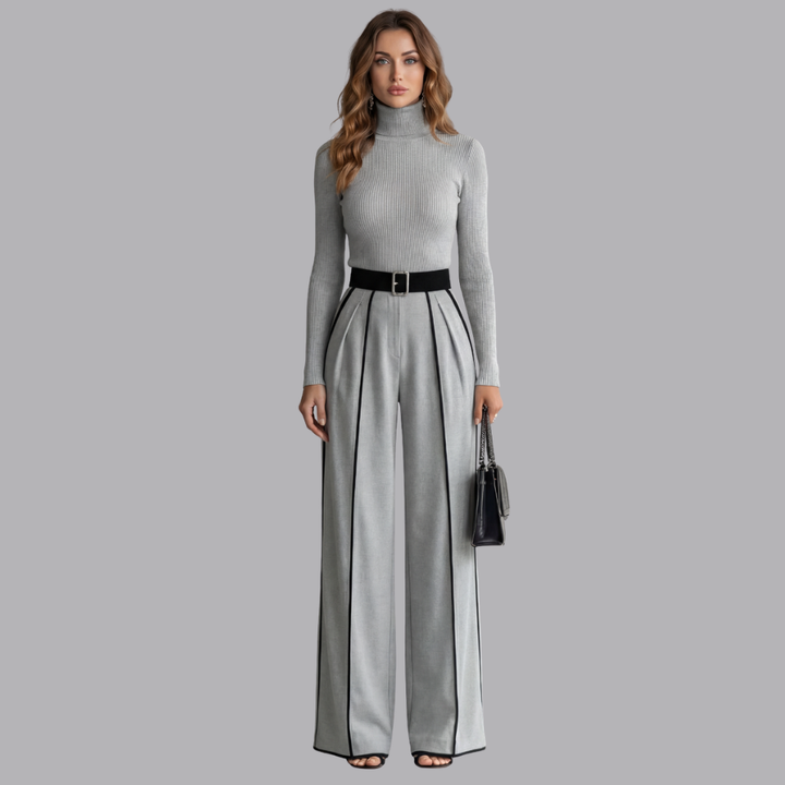 Women’s High Neck Top Wide Leg Trousers Two Piece Set