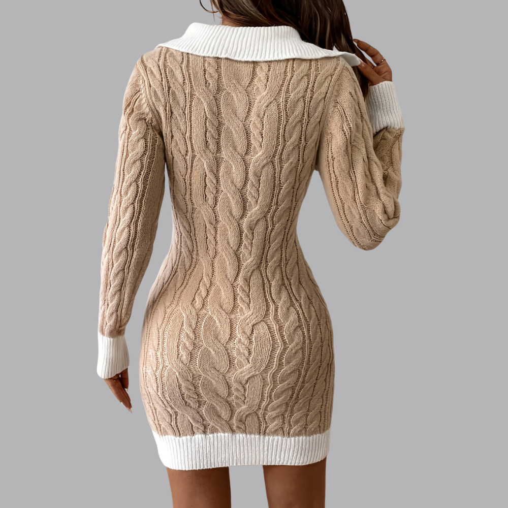 Women’s Knitted Mini Dress V Neck Cable Knit Long Sleeve