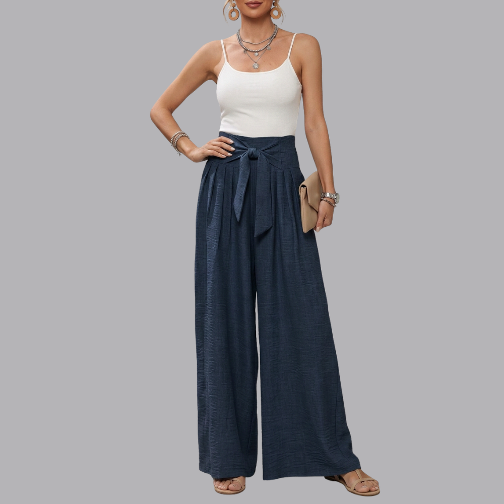 Women’s High Waisted Wide Leg Trousers Belted Palazzo Pants