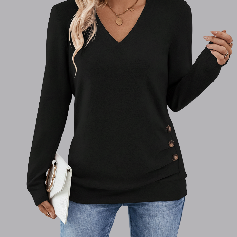 Women’s Long Sleeve V Neck Sweater Side Buttons
