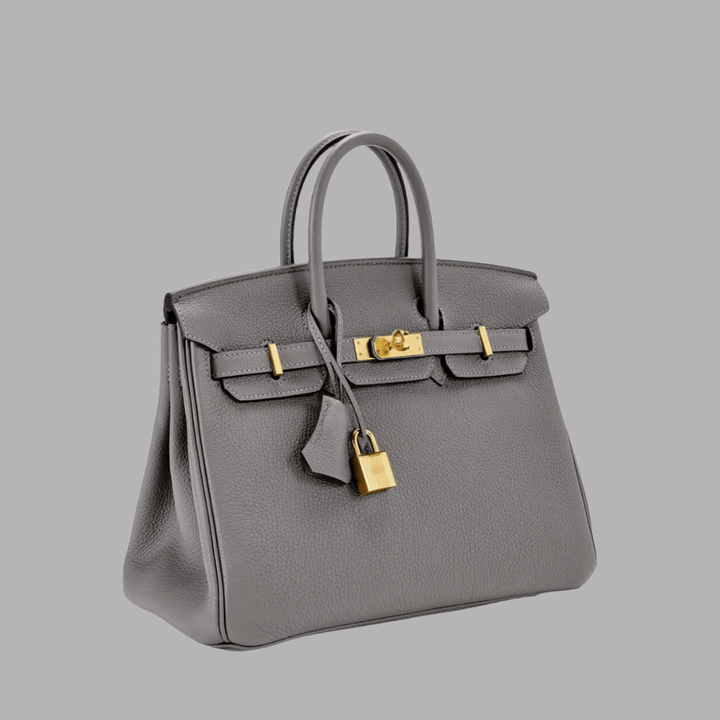 Women’s Structured Leather Tote Bag Gold Turn Lock Handbag