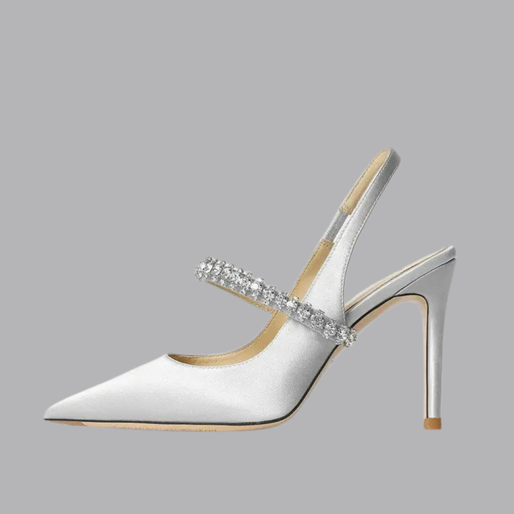 Women’s Pointed Toe Slingback Heels Crystal Strap Stiletto Shoes