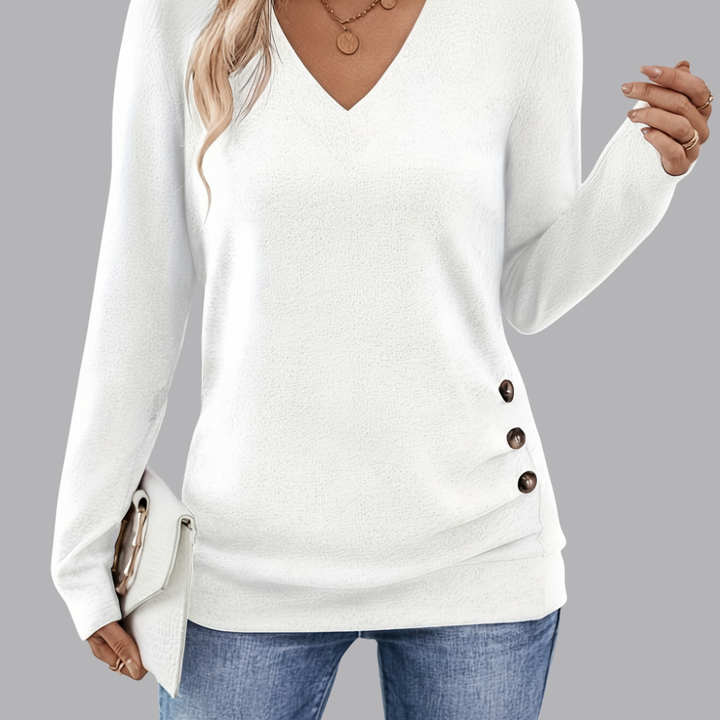 Women’s Long Sleeve V Neck Sweater Side Buttons
