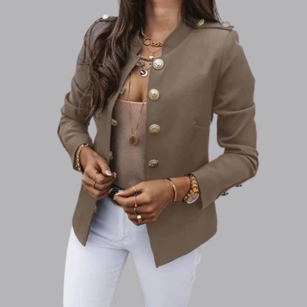 Women’s Military Blazer Jacket Gold Button Front Tailored Fit