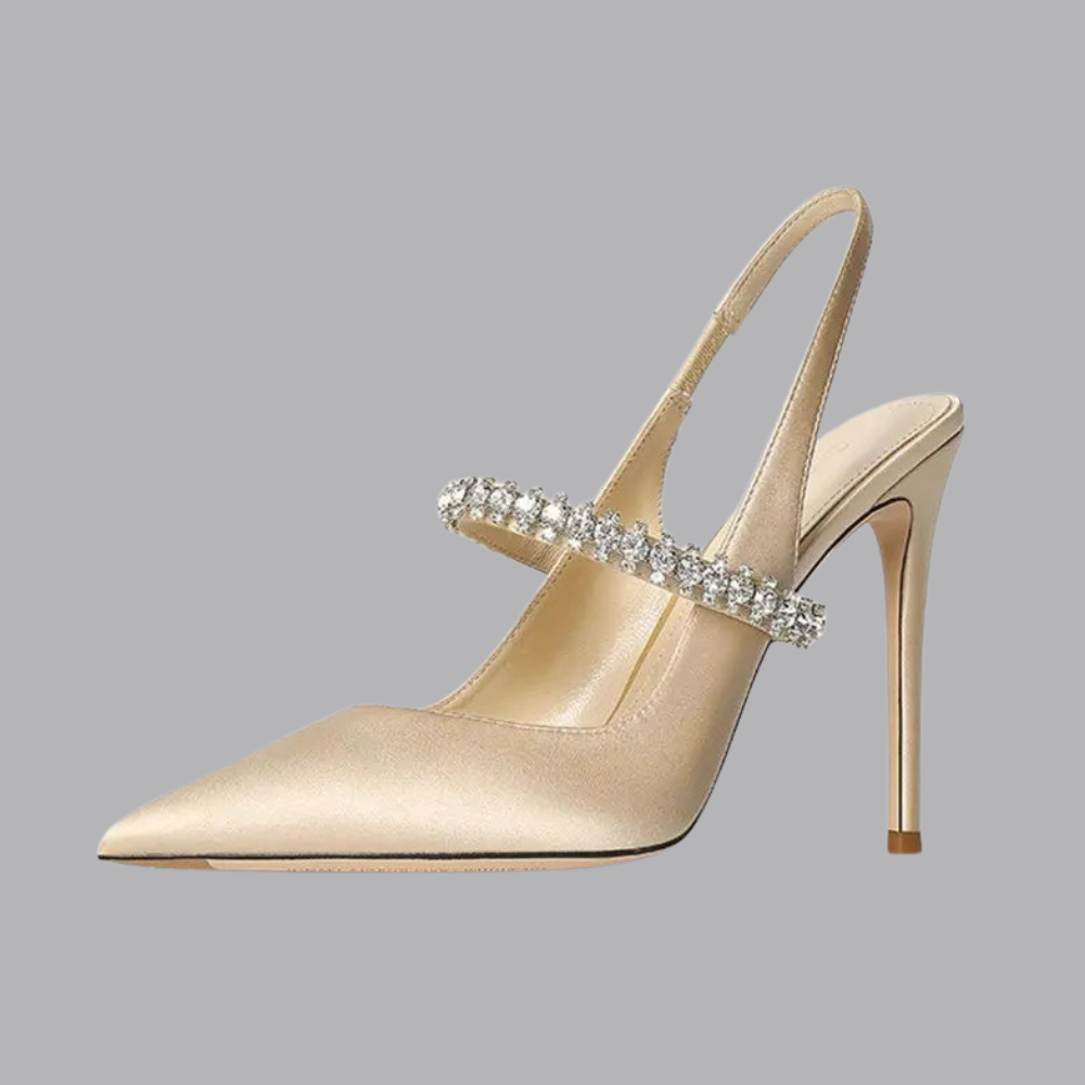 Women’s Pointed Toe Slingback Heels Crystal Strap Stiletto Shoes
