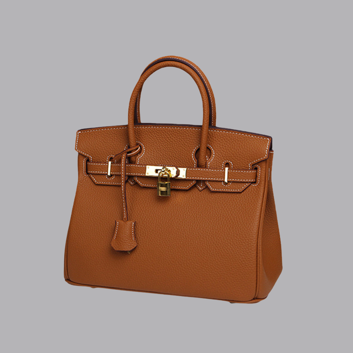 Women’s Structured Leather Tote Bag Gold Turn Lock Handbag