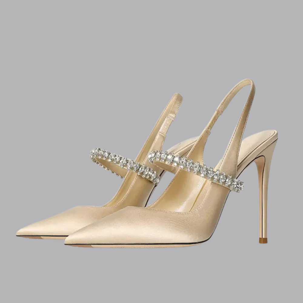 Women’s Pointed Toe Slingback Heels Crystal Strap Stiletto Shoes