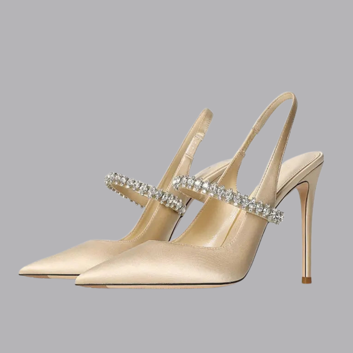 Women’s Pointed Toe Slingback Heels Crystal Strap Stiletto Shoes