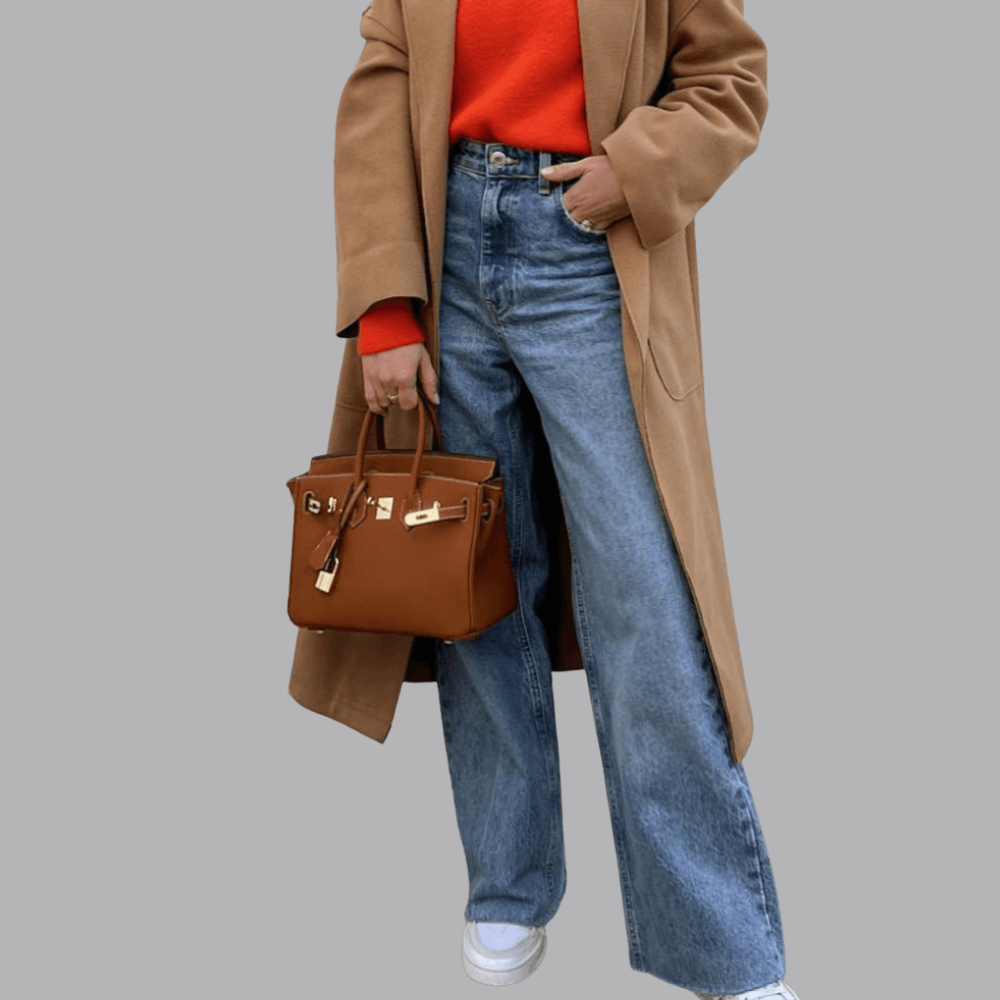 Women’s Structured Leather Tote Bag Gold Turn Lock Handbag