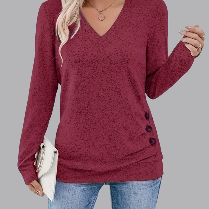 Women’s Long Sleeve V Neck Sweater Side Buttons