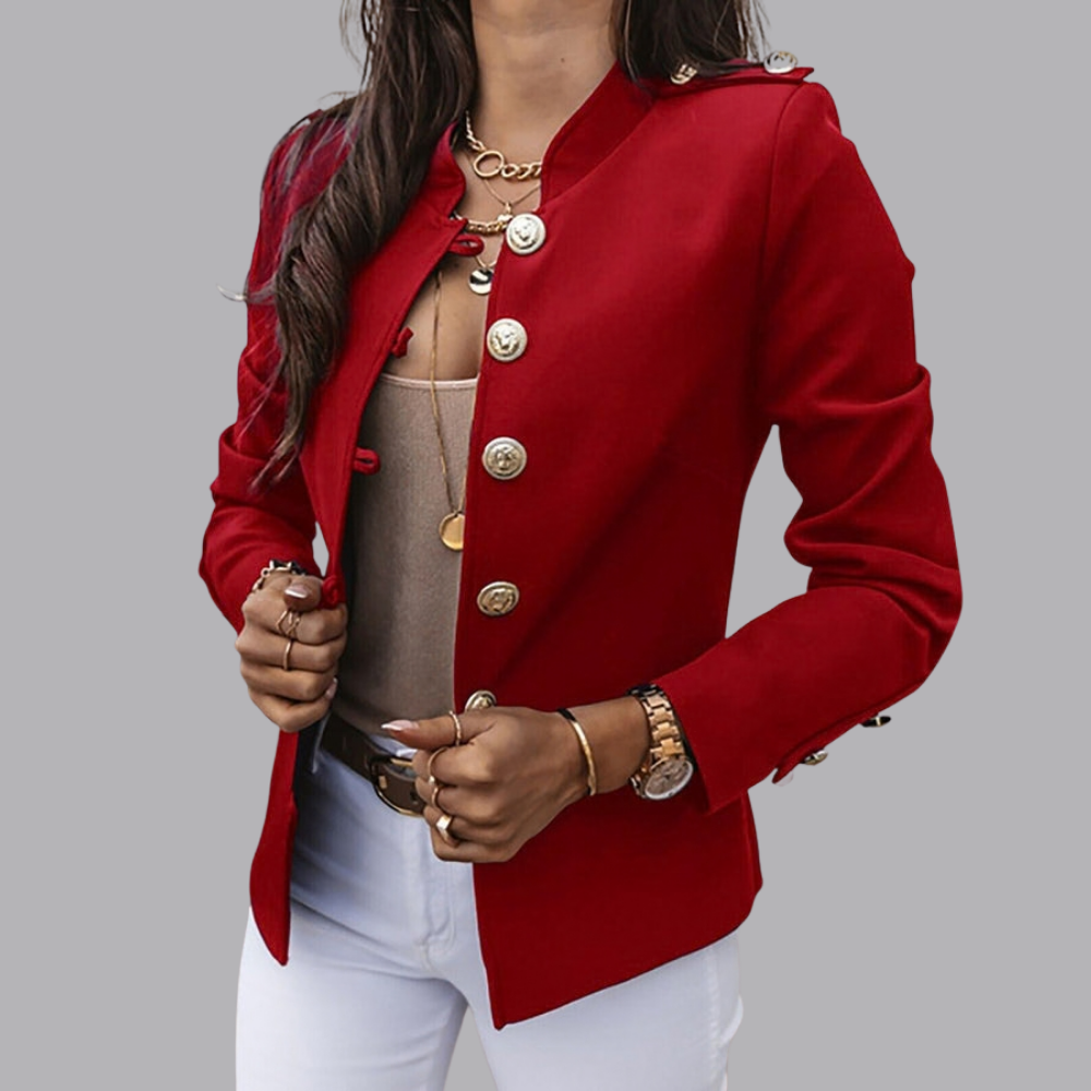 Women’s Military Blazer Jacket Gold Button Front Tailored Fit