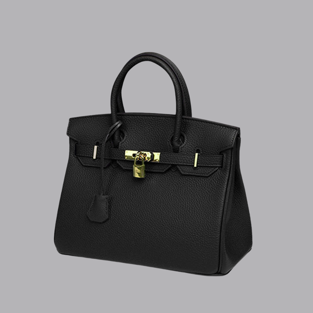 Women’s Structured Leather Tote Bag Gold Turn Lock Handbag