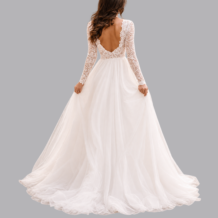 Women’s White Lace Long Sleeve Tulle Wedding Dress