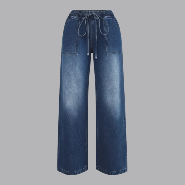 Women’s Wide Leg Jeans Elastic Waist Drawstring Denim Pants
