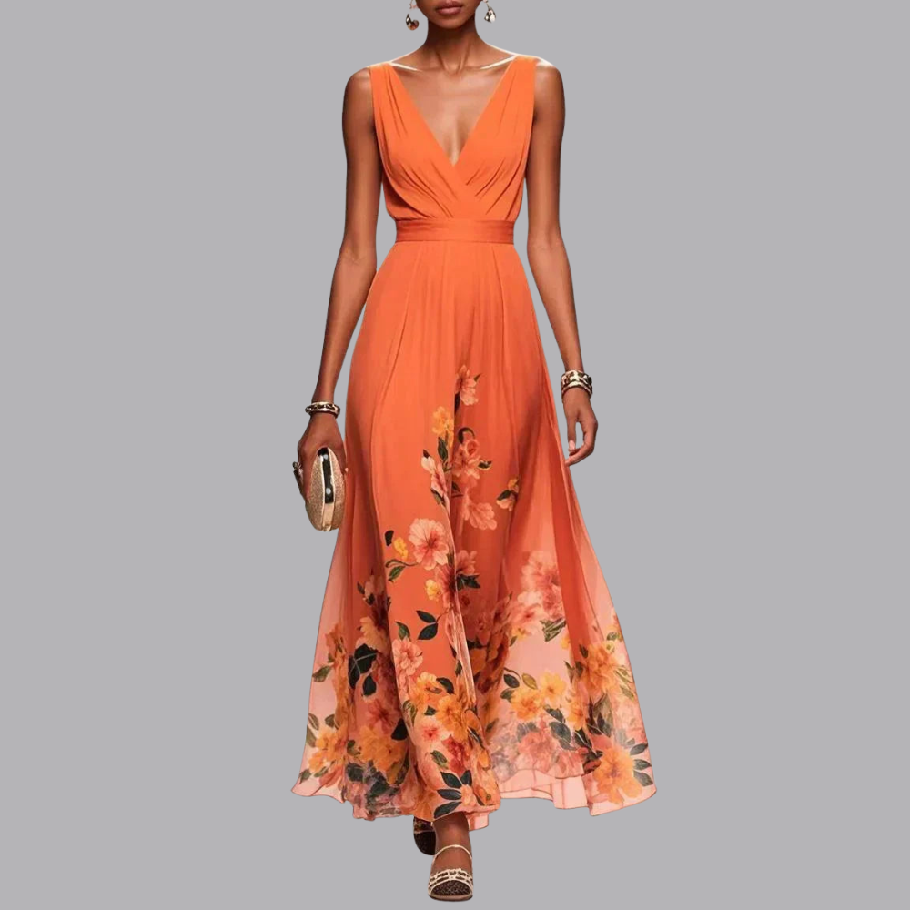 Women’s Floral Wedding Guest Dress Sleeveless V Neck