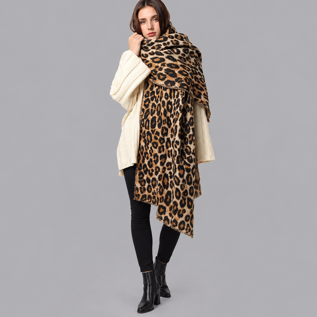 Women’s Leopard Print Blanket Scarf Oversized Fringed Wrap