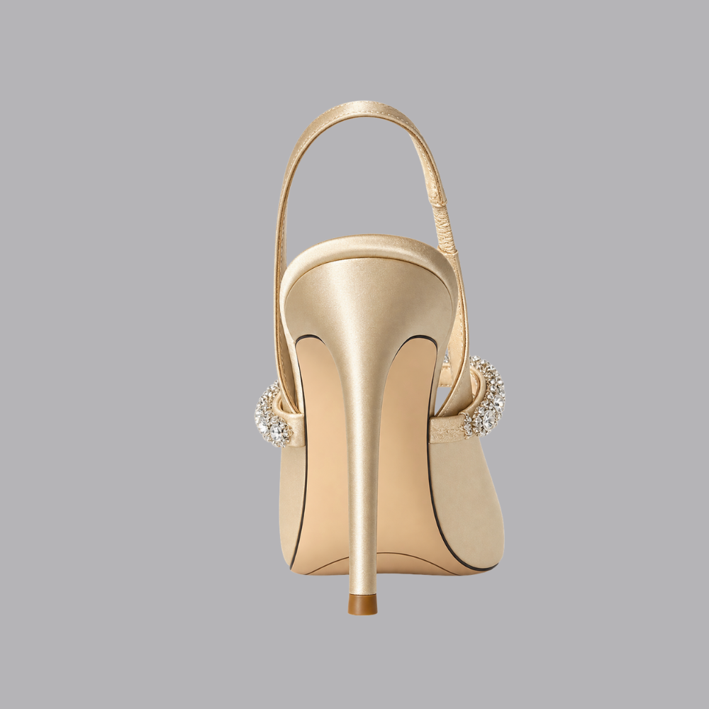 Women’s Pointed Toe Slingback Heels Crystal Strap Stiletto Shoes