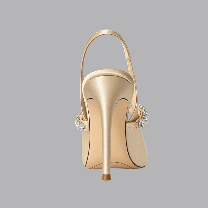 Women’s Pointed Toe Slingback Heels Crystal Strap Stiletto Shoes