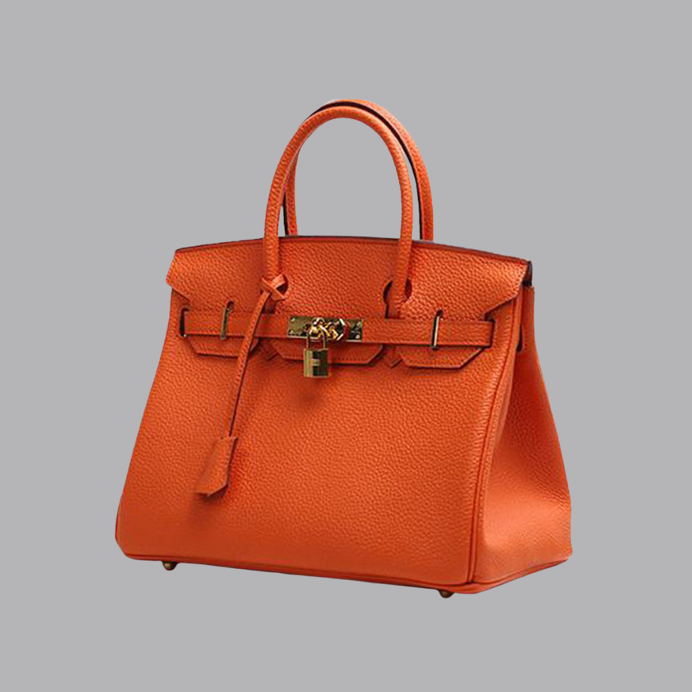 Women’s Structured Leather Tote Bag Gold Turn Lock Handbag