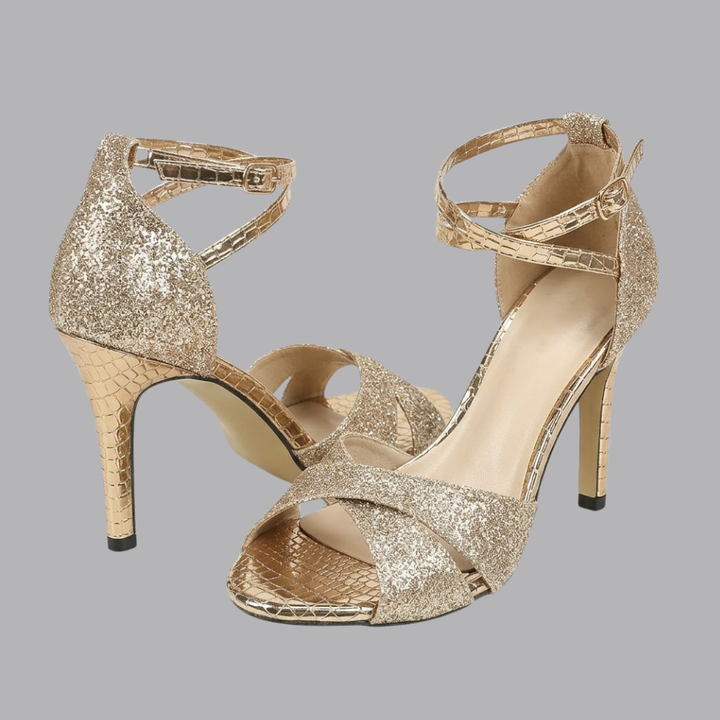 Women’s Glitter Ankle Strap High Heel Sandals Open Toe