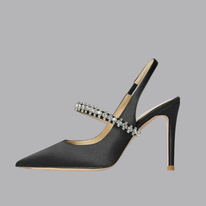 Women’s Pointed Toe Slingback Heels Crystal Strap Stiletto Shoes