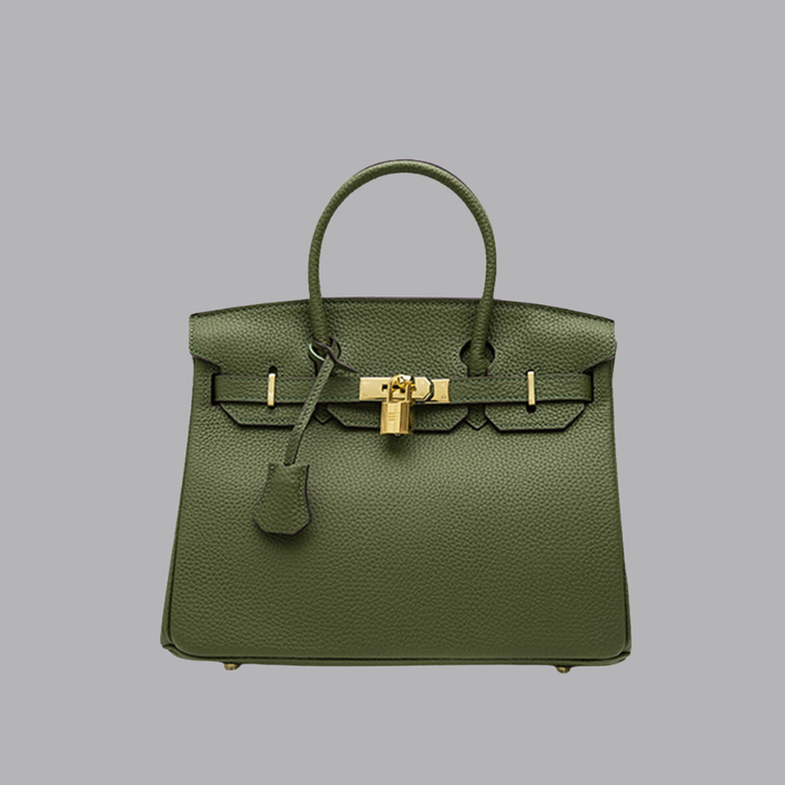 Women’s Structured Leather Tote Bag Gold Turn Lock Handbag