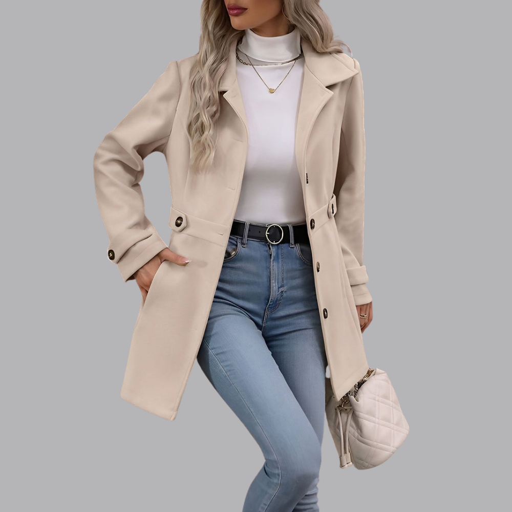 Women’s Double Breasted Trench Coat Notched Lapel Tailored Fit