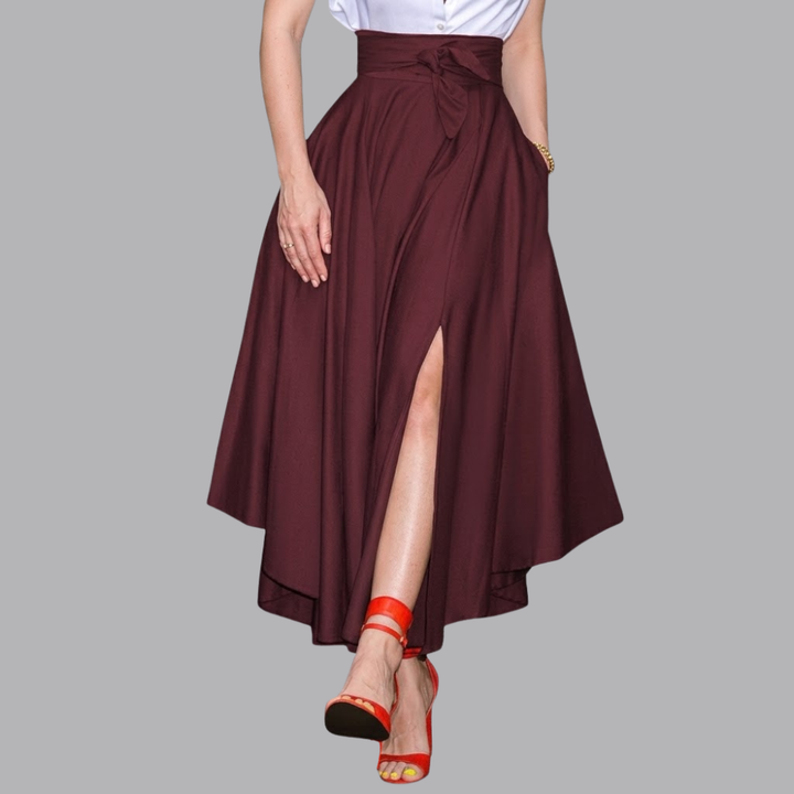 Women’s High Waisted Midi Skirt Wrap Front Side Slit