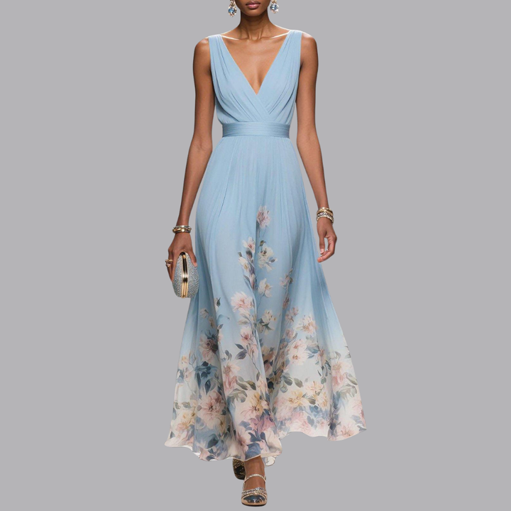 Women’s Floral Wedding Guest Dress Sleeveless V Neck