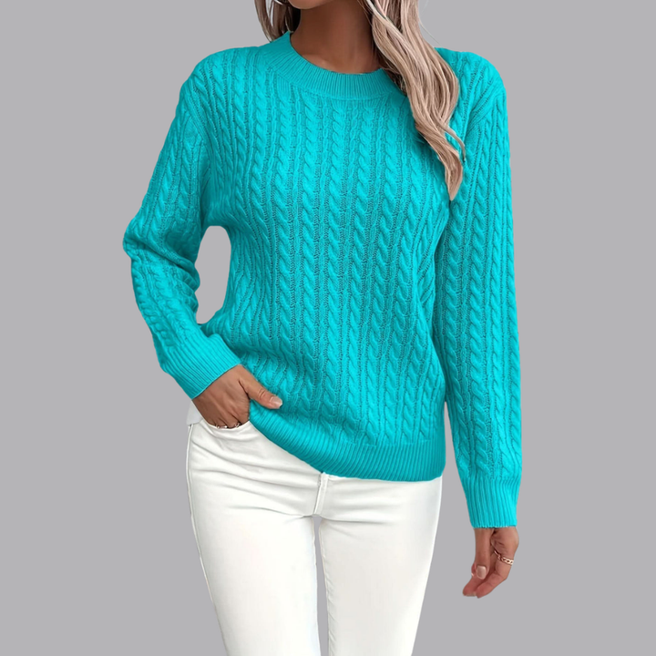 Women’s Cable Knit Jumper Crew Neck Long Sleeve Cardigan