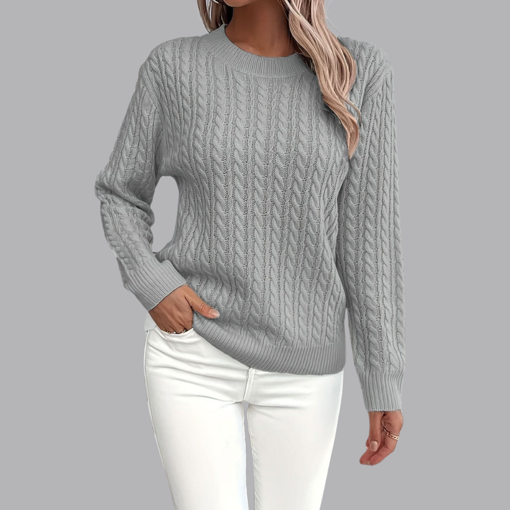 Women’s Cable Knit Jumper Crew Neck Long Sleeve Cardigan