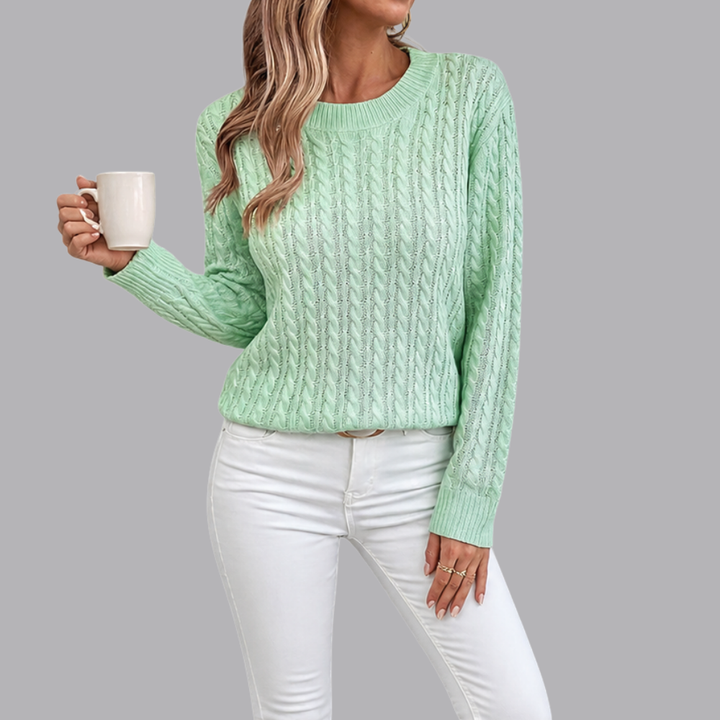 Women’s Cable Knit Jumper Crew Neck Long Sleeve Cardigan