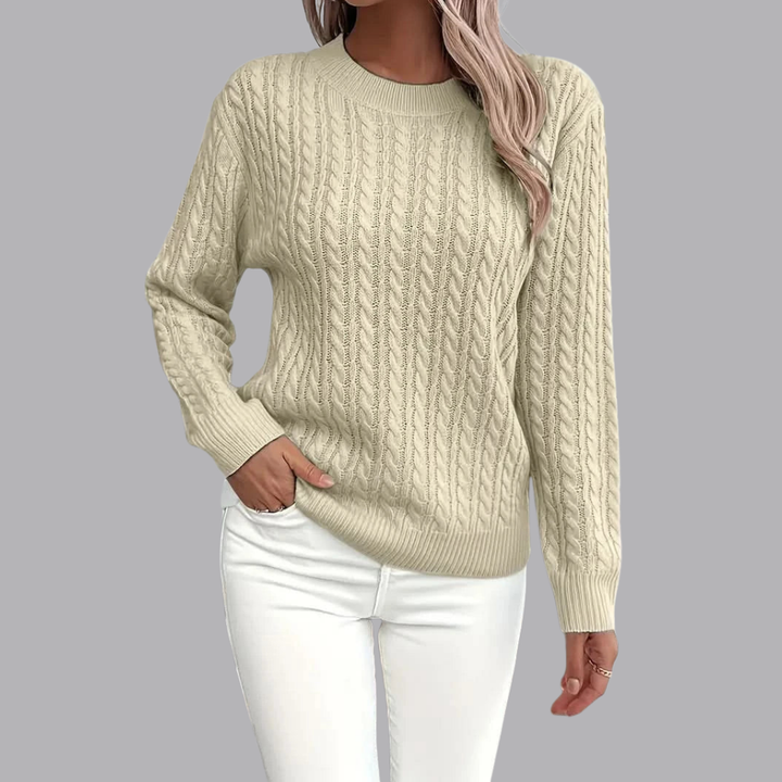 Women’s Cable Knit Jumper Crew Neck Long Sleeve Cardigan