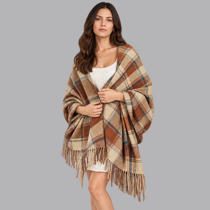 Women’s Checked Blanket Scarf Tassel Fringe Winter Wrap