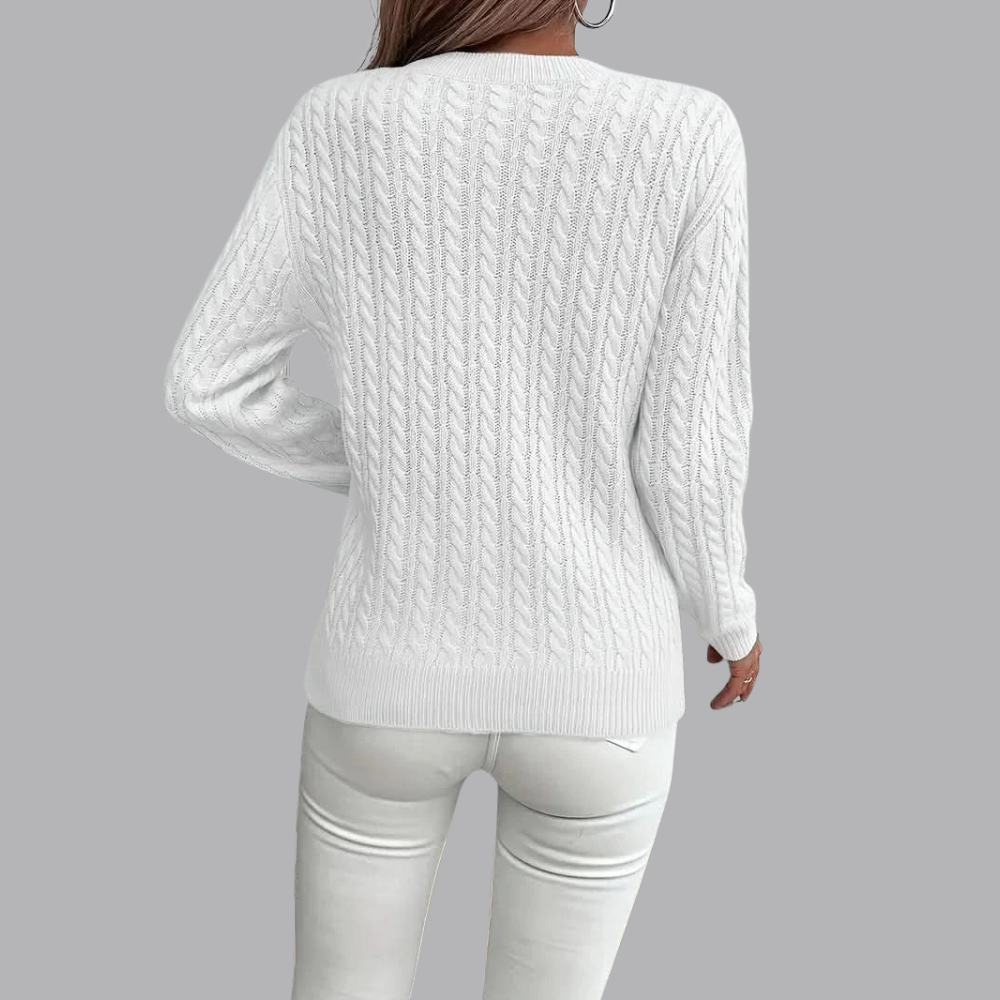 Women’s Cable Knit Jumper Crew Neck Long Sleeve Cardigan