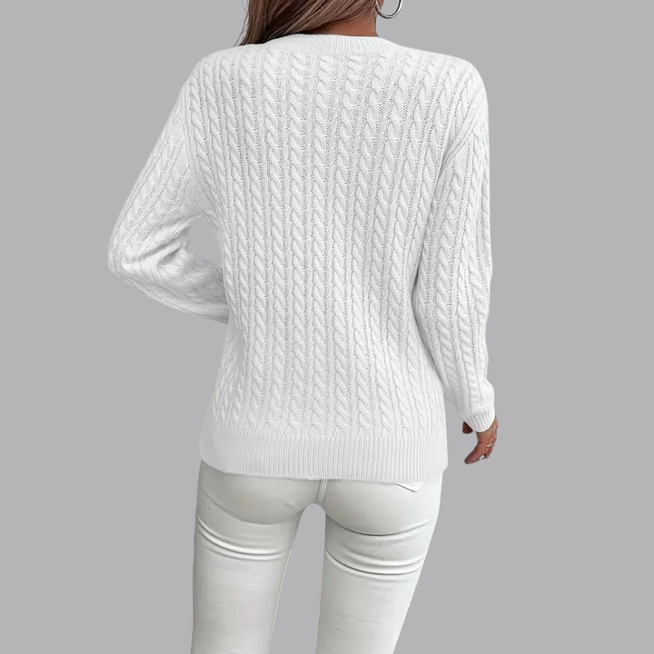 Women’s Cable Knit Jumper Crew Neck Long Sleeve Cardigan
